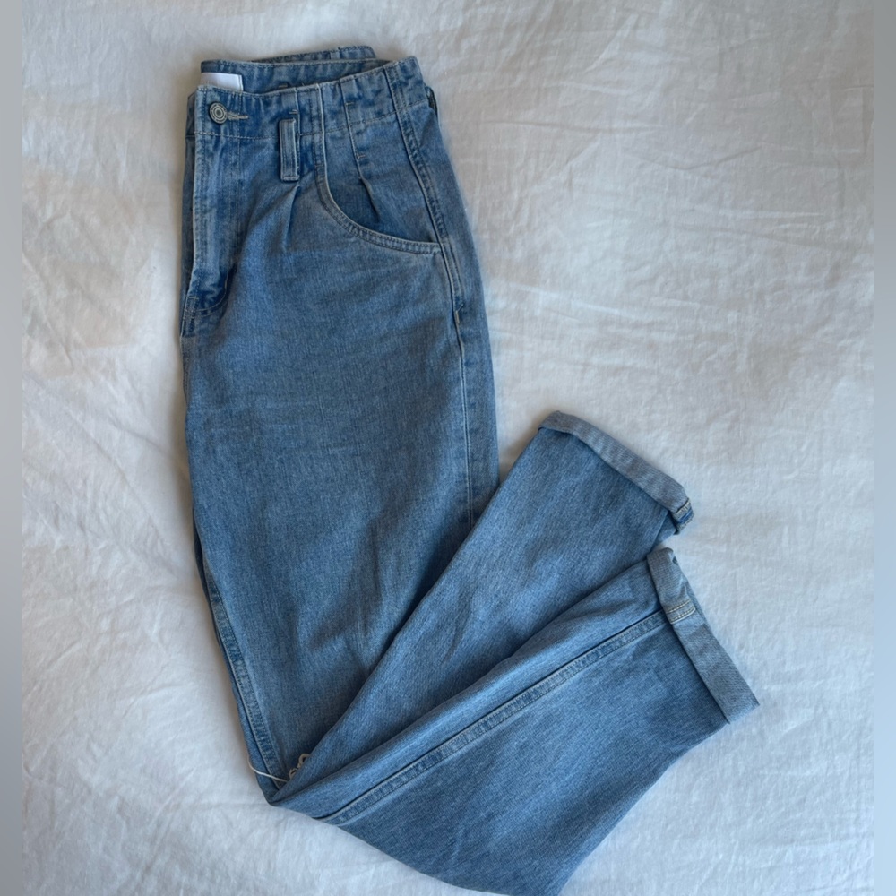 Light wash destroyed mom jeans
